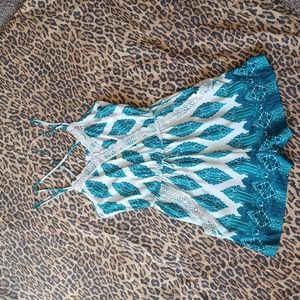 BOHO Xhilaration Aqua and Cream Romper size Medium